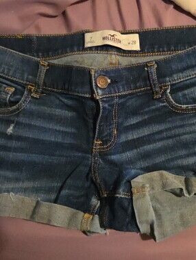 Hollister Dark Blue Distressed Cuffed Denim Shorts